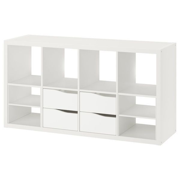 IKEA Стеллаж с 4 ящиками и 2 вставками, с полкой/волна белый KALLAX, 695.529.42 69552942 фото
