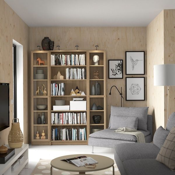 IKEA Комбинация стеллажей со стеклянными дверцами, имитация. дуб BILLY / OXBERG, 894.835.42 89483542 фото