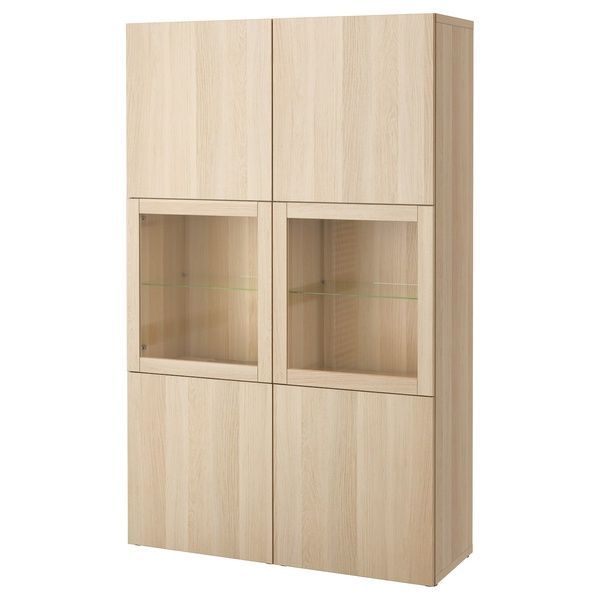 IKEA Книжкова шафа/скляні дверцята, білий вітражний дуб Лаппвікен/Сіндвік білий вітражний дуб, прозоре скло BEST&Aring;, 490.898.16 49089816 фото