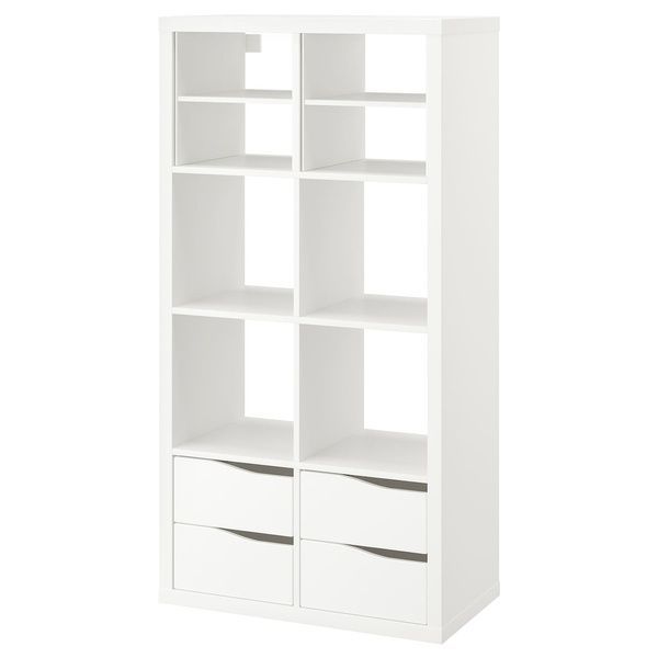 IKEA Стеллаж с 4 ящиками и 2 вставками, с полкой/волна белый KALLAX, 695.529.42 69552942 фото