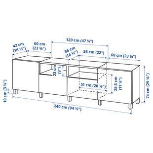 IKEA BESTA (ИКЕА БЕСТА), Тумба под ТВ с дверцами и ящиками, белый/Ханвикен/Стуббарп белый, 240х42х74 см, 794.013.54 79401354 фото