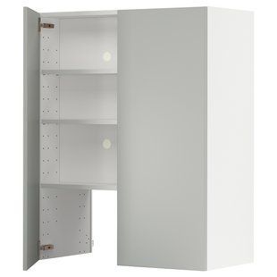 IKEA Шафа-витяжка з полицею/дверцями, білий/Havstorp світло-сірий METOD, 695.384.18 69538418 фото