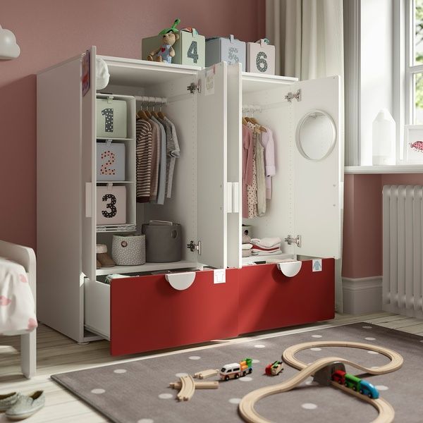 IKEA Книжный шкаф, белый красный/с 2 ящиками SM&Aring;STAD / PLATSA, 595.498.89 59549889 фото