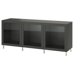 IKEA Комбинация с дверцами темно-серый Синдвик/темно-серое прозрачное стекло BEST&Aring;, 695.080.77 69508077 фото