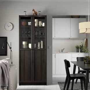 IKEA Книжный шкаф, пара панелей/стеклянных дверей, имитация темно-коричневого цвета. дуб BILLY / OXBERG, 494.833.27 49483327 фото
