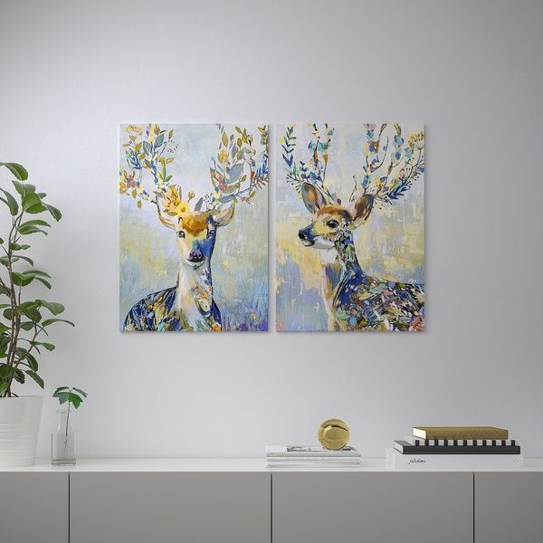 IKEA PJATTERYD (ИКЕА ПЬЯТТЕРИД), Картина, разноцветный северный олень, 50х70 см., 105.180.40 10518040 фото