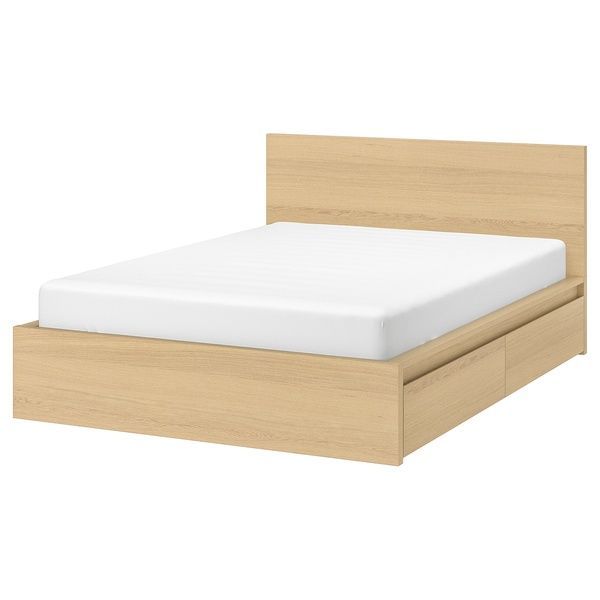 IKEA Каркас кровати с 2 ящиками для хранения, дубовый шпон, беленый/Lur&ouml;y MALM, 291.765.79 29176579 фото