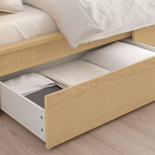 IKEA Каркас кровати с 2 ящиками для хранения, дубовый шпон, беленый/Lur&ouml;y MALM, 291.765.79 29176579 фото
