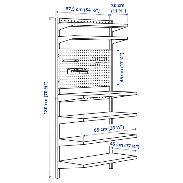 IKEA Комбинация настенных полок с перфорированной панелью/черный BROR, 995.718.64 99571864 фото