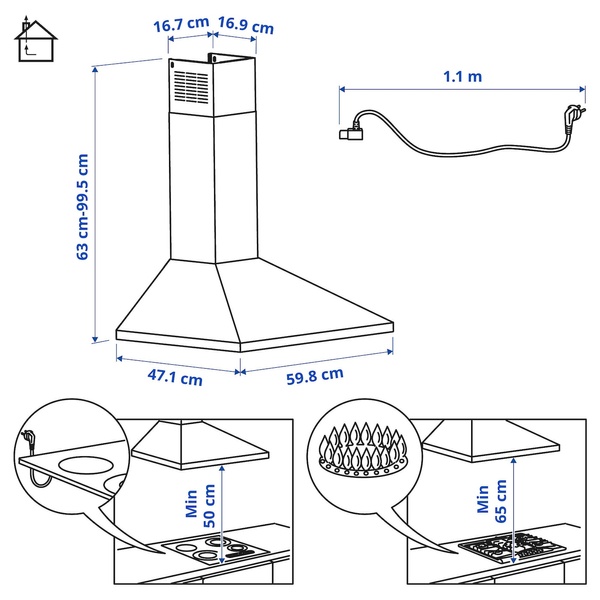 IKEA RYTMISK (ИКЕА РИТМИСК), Настенная вытяжка, нержавеющая сталь, 60 см, 803.889.69 80388969 фото