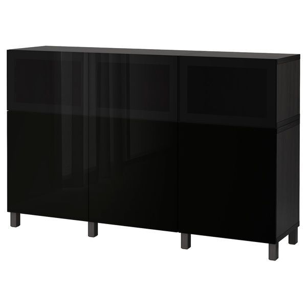 IKEA Комбінація з дверима, Selsviken black-brown/Glassvik high gloss/чорне димчасте скло BEST&Aring;, 092.081.85 09208185 фото