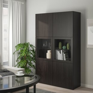 IKEA Книжкова шафа/скляні двері, чорно-коричневе прозоре скло Lappviken/Sindvik чорно-коричневе BESTÅ, 790.592.62 79059262 фото