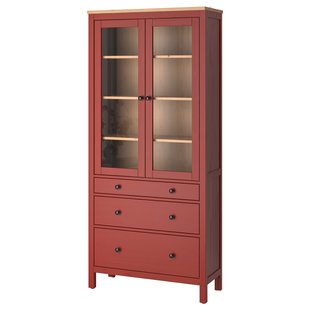 IKEA HEMNES (ИКЕА ХЕМНЭС), Витрина с 3 ящиками, красная морилка/светло-коричневая морилка, 90x197 см, 505.306.34 50530634 фото