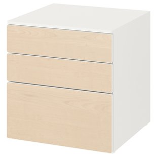 IKEA Комод, 3 ящика, белый/береза SMÅSTAD / PLATSA, 493.875.71 49387571 фото