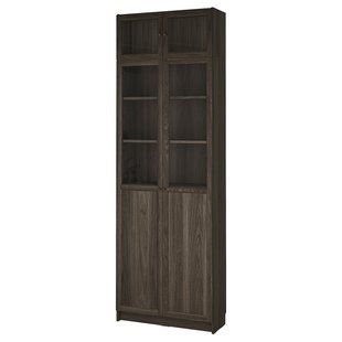 IKEA Книжный шкаф со стеклянными дверцами, имитация темно-коричневого цвета. дуб/бесцветное стекло BILLY / OXBERG, 895.819.10 89581910 фото