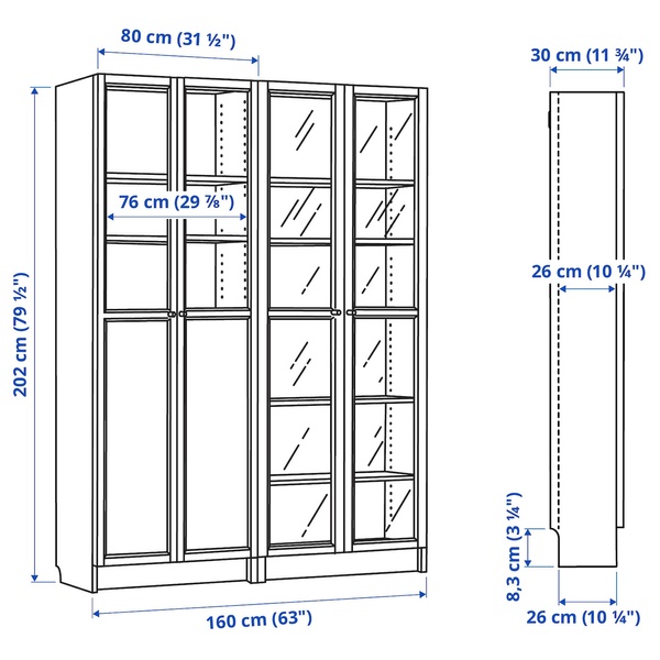 IKEA Шафа, пара фільончастих дверей/скло, білий/скло BILLY / OXBERG, 792.807.38 79280738 фото