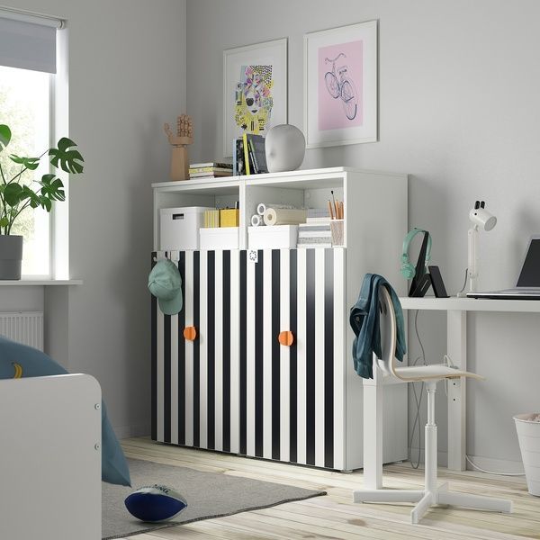 IKEA Книжный шкаф, белый черный/белый/полосатый с 6 полками SM&Aring;STAD / PLATSA, 595.496.86 59549686 фото