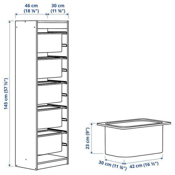 IKEA Полка с контейнерами, светло-белый зелено-серый/сине-серый TROFAST, 195.332.39 19533239 фото