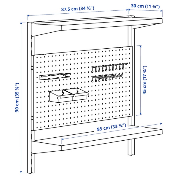 IKEA Комбінація настінних полиць, з дошкою/2 полиці/чорний BROR, 195.718.58 19571858 фото