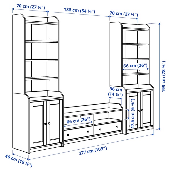 IKEA Вітальня HAUGA (ІKEA КАК), Комбінація ТВ/полиця, сірий, 277x46x199 см, 993.884.41 99388441 фото