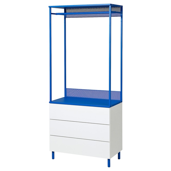 IKEA PLATSA (ІKEA ПЛАТСА), Відкрита шафа з 3 ящиками, Fonnes білий/синій, 80x42x191 см, 395.228.95 39522895 фото