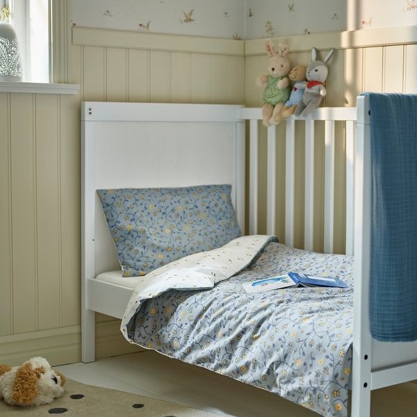 IKEA Підодіяльник, наволочка для 1 ліжка, синій/білий квітковий візерунок GULDV&Auml;VARE, 005.736.35 00573635 фото