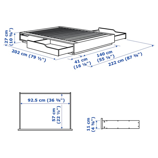 IKEA MANDAL (ІKEA МАНДАЛ), Каркас ліжка з ящиками, береза/білий, 140x202 см, 302.804.81 30280481 фото