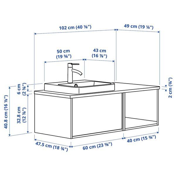 IKEA Умывальник/умывальник/смеситель, имитация коричневого цвета. имитация дуба/серого камня &Auml;NGSJ&Ouml;N / BACKSJ&Ouml;N, 495.284.96 49528496 фото