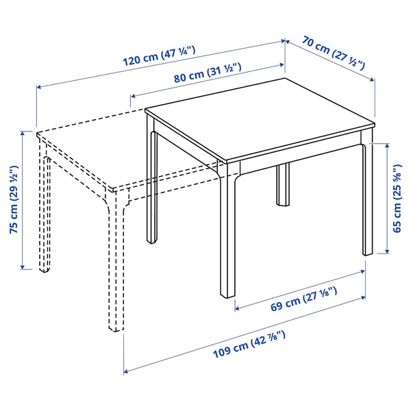 IKEA EKEDALEN (ІKEA ЭКЕДАЛЕН), Розсувний стіл, білий, 80/120x70 см, 703.408.26 70340826 фото