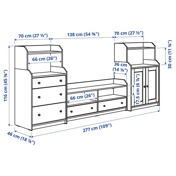 IKEA Комбінація для ТВ HAUGA (ІKEA КАК), Комбінація ТВ/полиця, сірий, 277x46x116 см, 193.884.35 19388435 фото