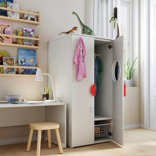 IKEA Гардероб, белый/серый SM&Aring;STAD / PLATSA, 594.301.40 59430140 фото