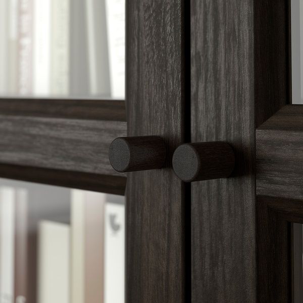 IKEA Комбинация стеллажей со стеклянными дверцами, имитация темно-коричневого цвета. дуб BILLY / OXBERG, 194.835.31 19483531 фото