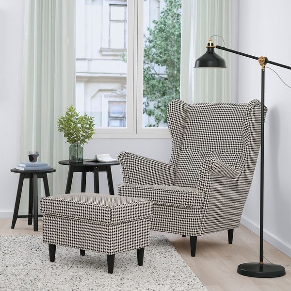 IKEA Кресло/подставка для ног, Виббербо черный/бежевый STRANDMON, 294.839.03 29483903 фото