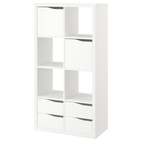 IKEA Книжкова шафа, 2 дверцята та 4 шухляди/хвиля біла KALLAX, 095.529.40 09552940 фото