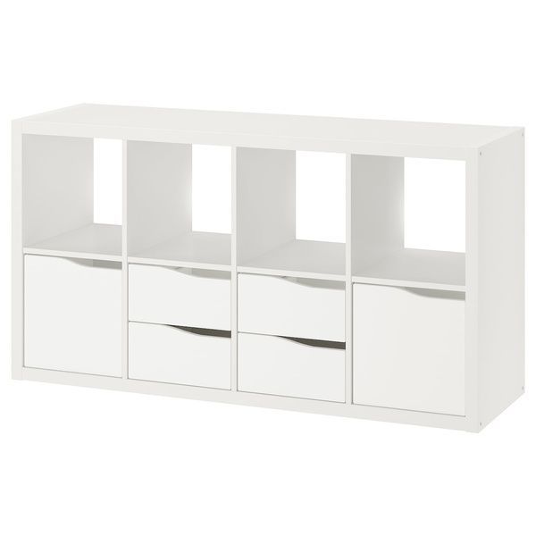 IKEA Книжкова шафа, 2 дверцята та 4 шухляди/хвиля біла KALLAX, 095.529.40 09552940 фото