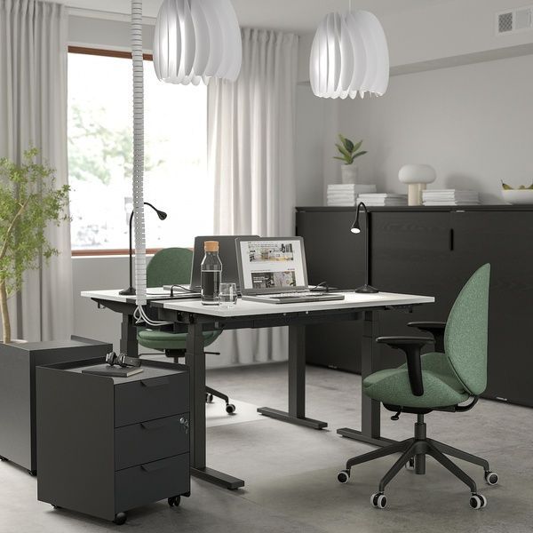 IKEA Регулируемый по высоте письменный стол, электрический белый/черный MITTZON, 095.261.16 09526116 фото