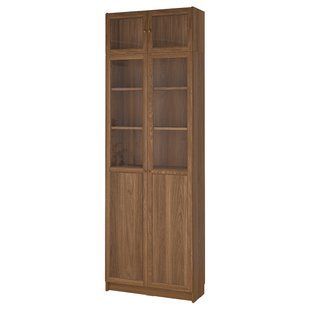 IKEA Книжный шкаф со стеклянными дверцами, коричневый орех/прозрачное стекло BILLY / OXBERG, 095.819.09 09581909 фото