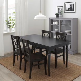 IKEA INGATORP / INGOLF (ИКЕА INGATORP / ИНГОЛЬФ), Стол и 4 стула, черный, brązowoczarny, 155/215 см, 192.971.57 19297157 фото