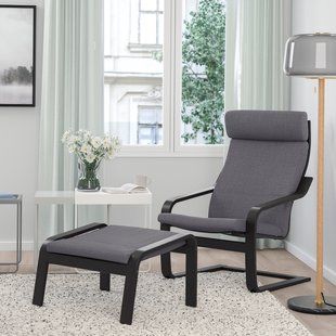 IKEA Кресло/подставка для ног, черно-коричневый/Скифтебо темно-серый PO&Auml;NG, 494.842.99 49484299 фото
