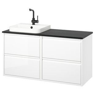 IKEA Тумба під умивальник/умивальник/змішувач, глянсовий білий/чорний мармур &Auml;NGSJ&Ouml;N / BACKSJ&Ouml;N, 395.285.76 39528576 фото