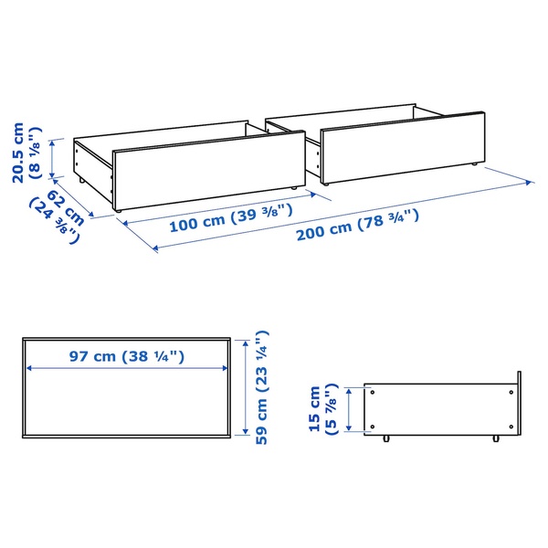 IKEA Ящики для MALM ліжка (ІKEA МАЛЬМ), Ящик для високого каркаса ліжка, чорно-коричневий, 802.495.39 80249539 фото