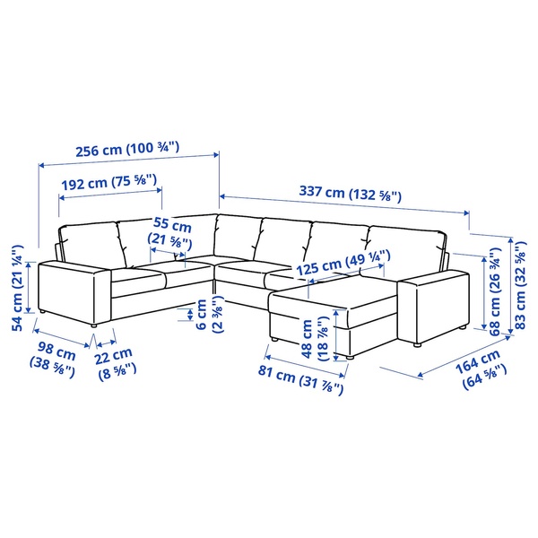 IKEA 5-местный угловой диван с шезлонгом, широкими подлокотниками/Саксемара черно-синий VIMLE, 994.018.24 99401824 фото