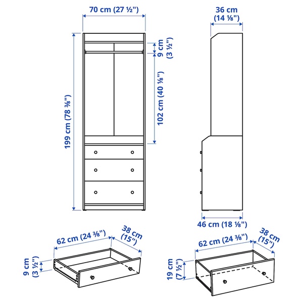 IKEA HAUGA (ІKEA HAUGA), Відкритий шафа з 3 ящиками, білий, 70x199 см, 404.569.22 40456922 фото