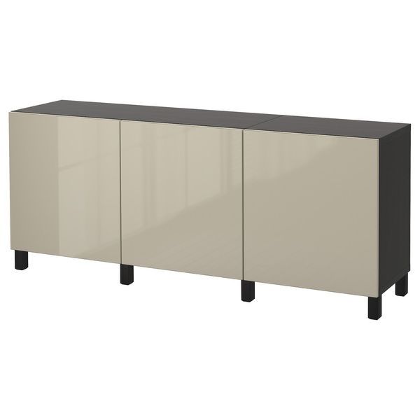 IKEA Комбінація з дверима, чорно-коричневий/Selsviken/Stubbarp глянцевий бежевий BEST&Aring;, 791.398.48 79139848 фото