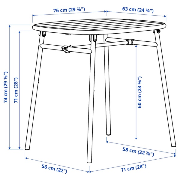 IKEA DUVSKAR (ИКЕА ДУВСКАР), Стол садовый, черно-синий/эвкалипт, 76x63 см, 905.157.59 90515759 фото