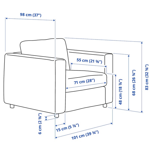 IKEA VIMLE (ІKEA ВИМЛЕ), Крісло, Саксемара світло-синій, 794.771.55 79477155 фото