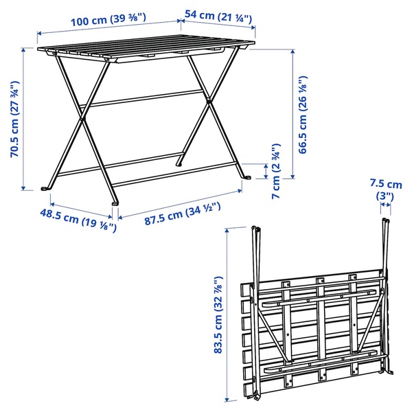 IKEA TÄRNÖ (ІKEA ТЭРНО), Стіл садовий, морилка чорний/світло-коричневий, 100x54 см, 004.690.21 00469021 фото