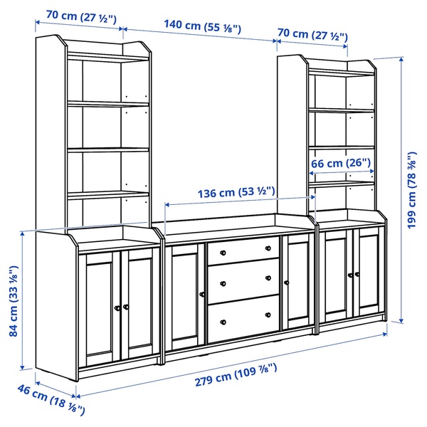 IKEA HAUGA (ИКЕА HAUGA), Книжный шкаф, белый, 279x46x199 см, 393.879.01 39387901 фото