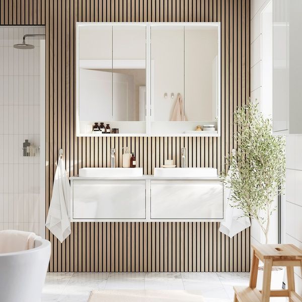 IKEA Умывальник/умывальники/смесители, глянцевый белый/имитация белого мрамора &Auml;NGSJ&Ouml;N / BACKSJ&Ouml;N, 995.285.83 99528583 фото