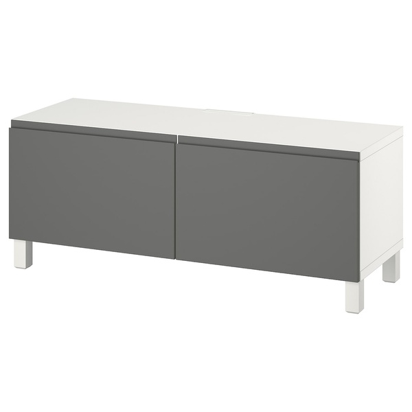 IKEA BESTÅ (ІKEA БЕСТО), Тумба під ТВ з дверцятами, білий Västerviken/Stubbarp/сірий, 120x42x48 см, 794.194.53 79419453 фото